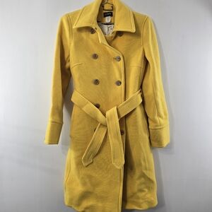 J Crew Virgin Wool Double Breasted Sunflower Marigold Sunny Midi Peacoat Size 2